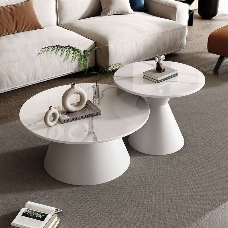 Meja Kopi Slate Sofa kopi yang ringan dan elegan untuk ruang tamu rumah, meja bulat kecil