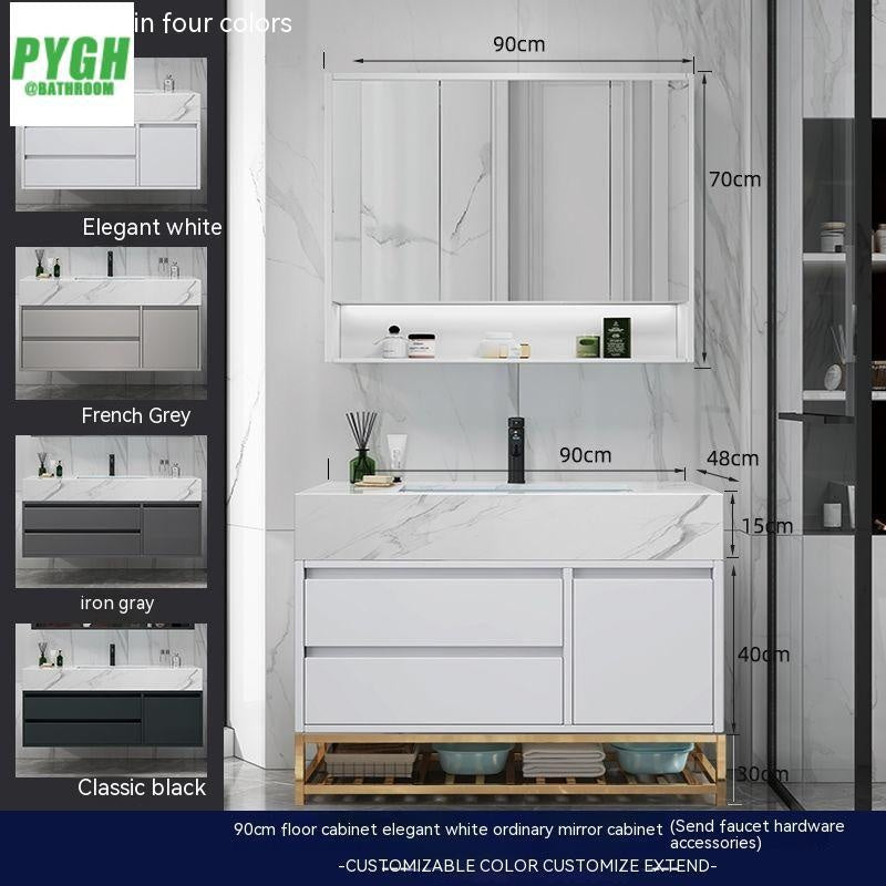 QW- Marble Solid Wood Basin Set Integrated Bathroom Storage Cabinet