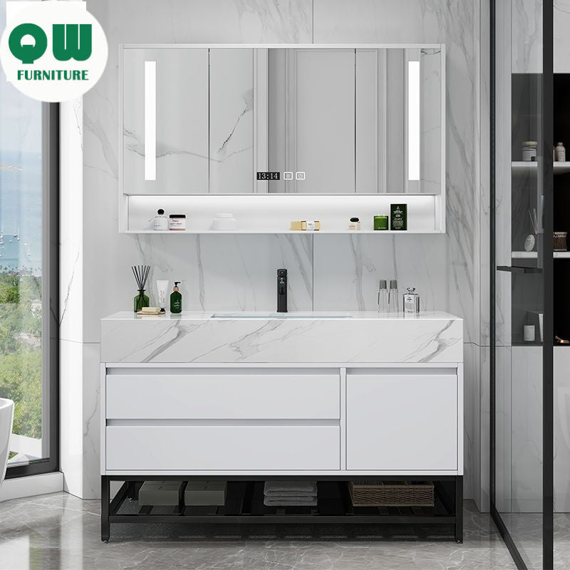 QW- Marble Solid Wood Basin Set Integrated Bathroom Storage Cabinet