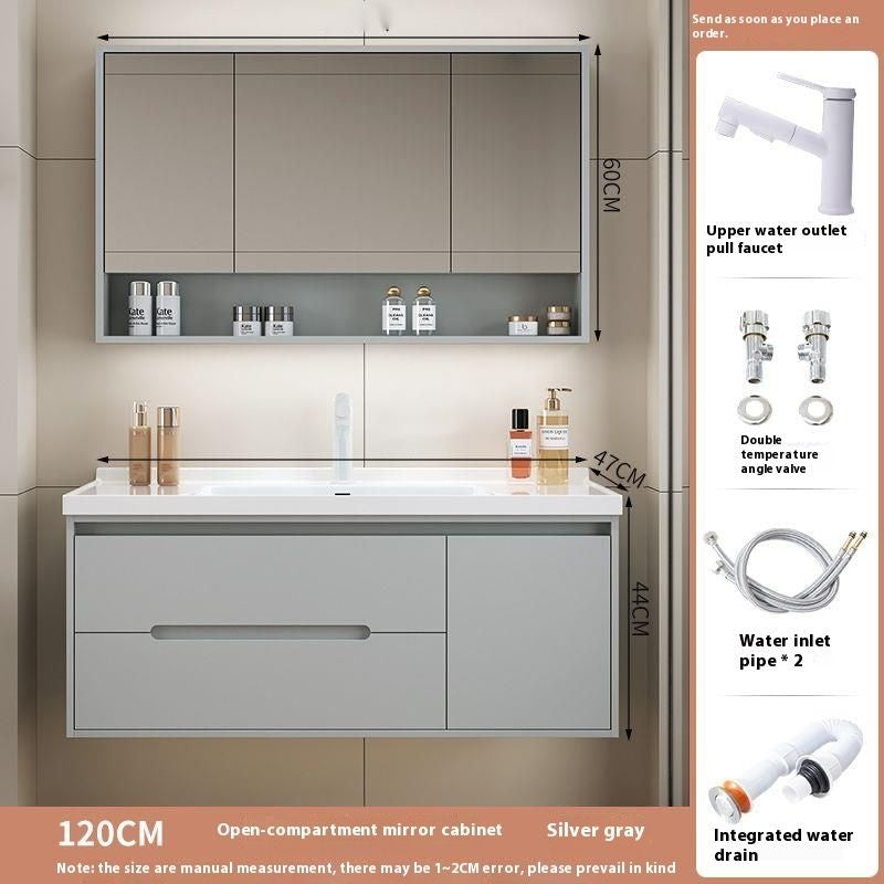 Set Singki Cermin Pintar Kabinet Penyimpanan Kayu Oak QW- di Bilik Mandi