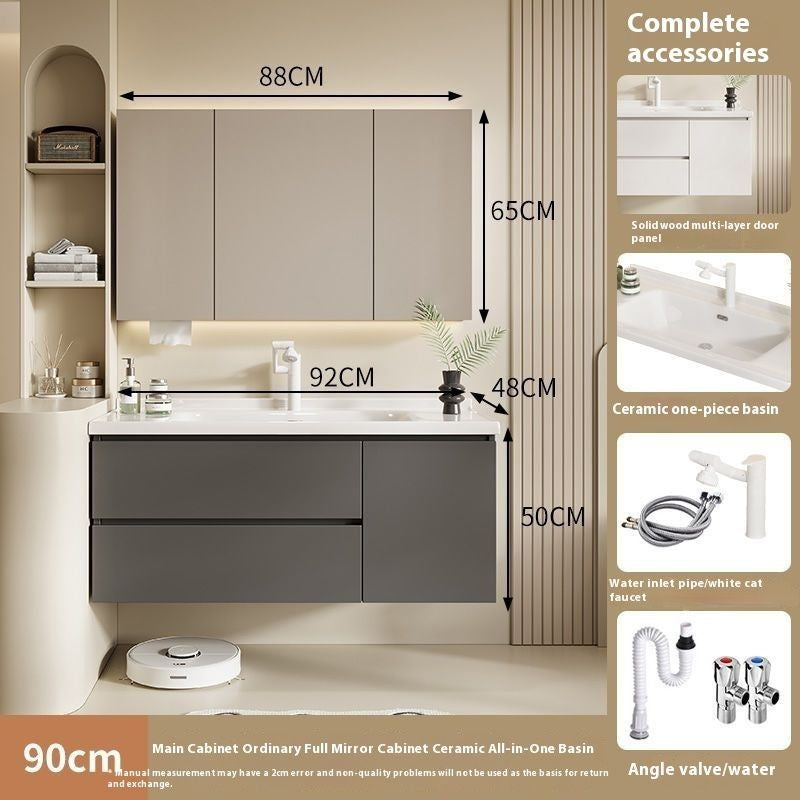 QW- Solid Wood Storage Smart Mirror Cabinet Bathroom Sink Set