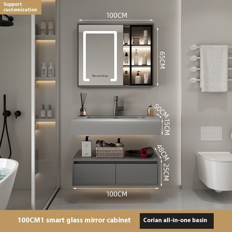 QW- Real Wood Storage Sink Set Smart Mirror Cabinet in the Bathroom