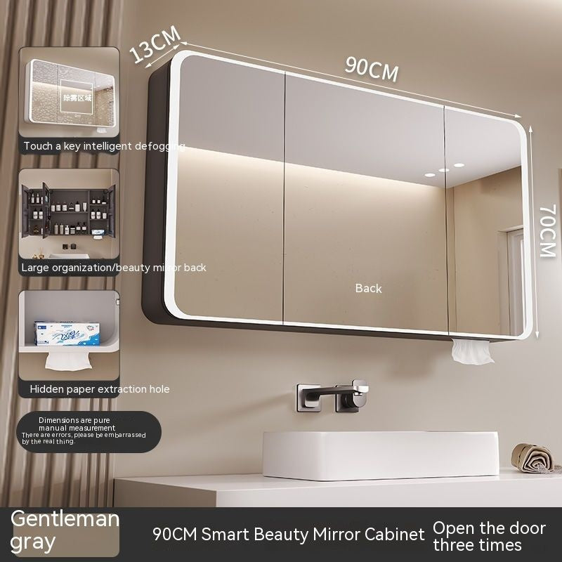 QW- Smart Mirror Cabinet Bathroom Aluminum Metal Can Display Time and Clear Fog