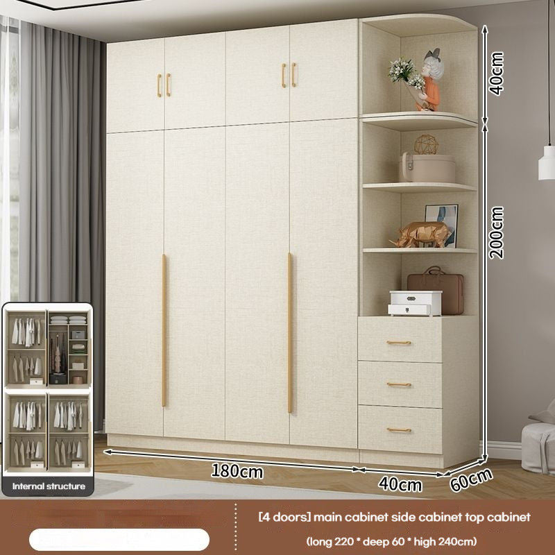 Solid Wood Thick Back Plate Bedroom Cream Windproof High Capacity Home Wardrobe