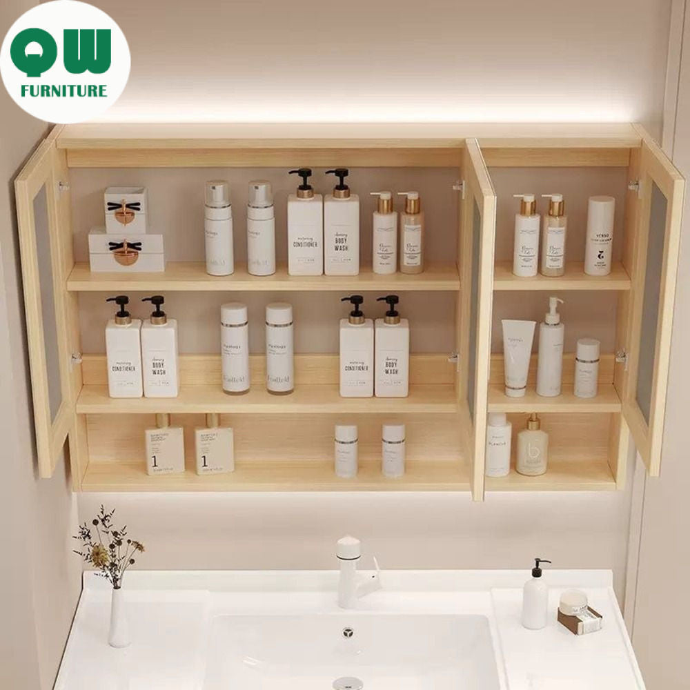 QW- Smart mirror made of real wood, mirror, bathroom storage cabinet