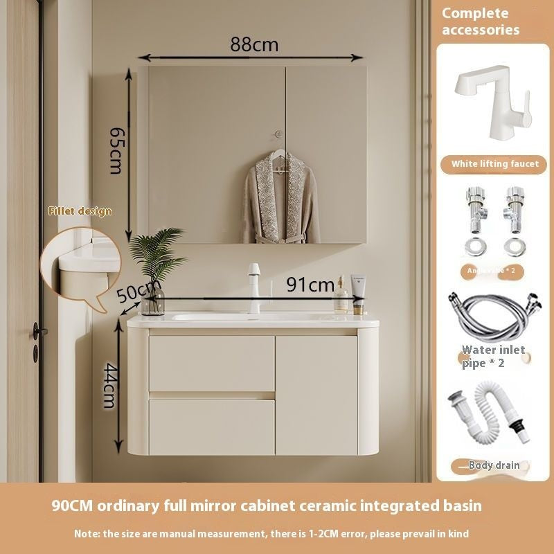 Kabinet Penyimpanan QW- Ins Style, Kabinet Cermin Pintar untuk Bilik Mandi, Set Singki Bilik Mandi 