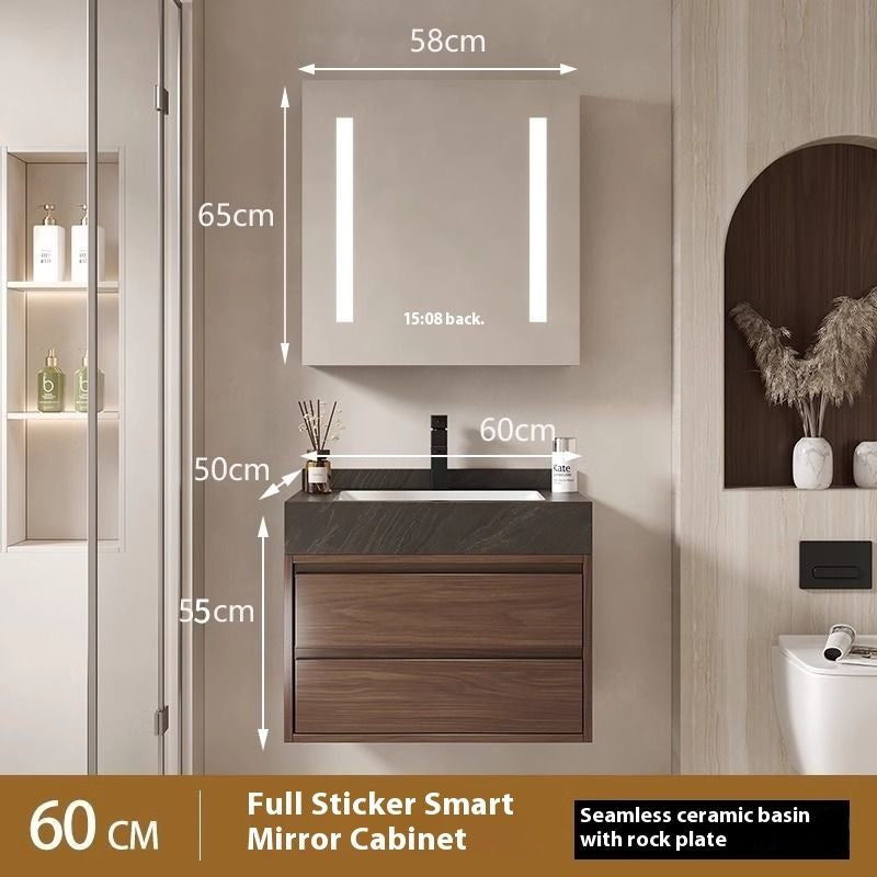 Kabinet Penyimpanan Kayu Asli Cermin Pintar QW- di Bilik Mandi, Set Singki Bilik Mandi 