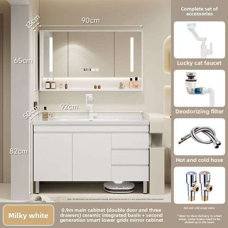 Set Singki Kabinet Cermin Pintar Penyimpanan Kayu Asli QW- di Bilik Mandi 