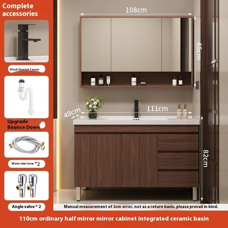 QW- Brown Real Wood Storage Cabinet Smart Materials for the Bathroom Sink Set