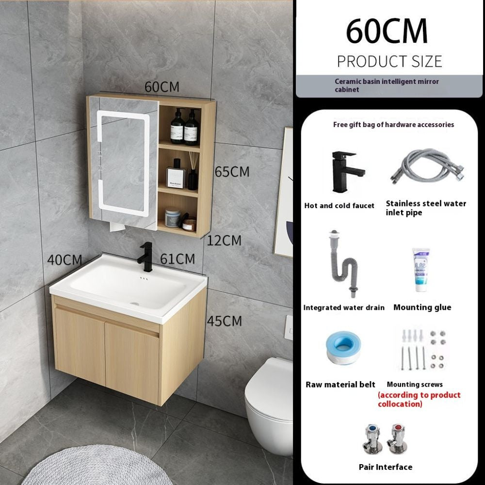 QW- Set kabinet kayu asli dengan sinki dan cermin pintar bilik mandi. 
