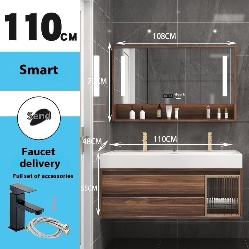 QW- Smart Mirror Real Wood Storage Cabinet in the Bathroom, Bathroom Sink Set