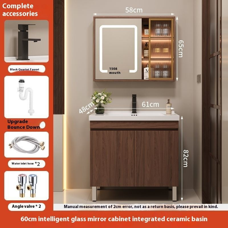 QW- Brown Real Wood Storage Cabinet Smart Materials for the Bathroom Sink Set