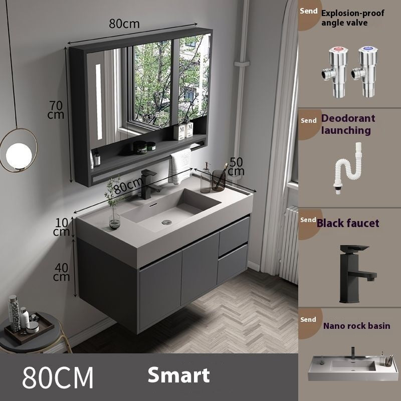 QW- Solid Wood Storage Smart Mirror Cabinet for Bathroom, Bathroom Washbasin