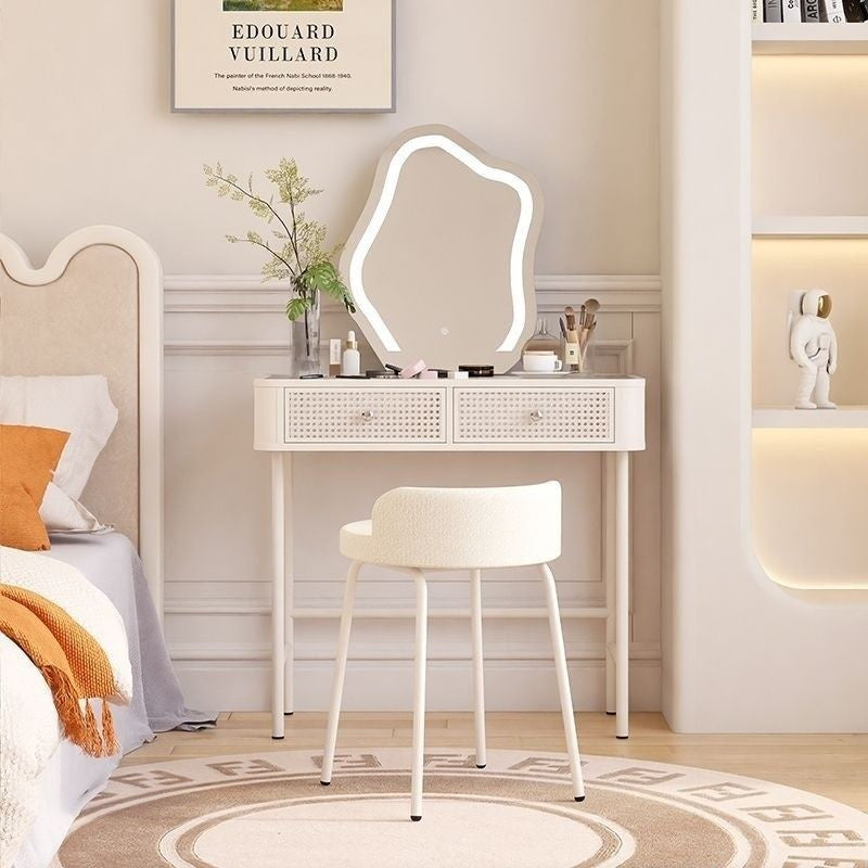 Cream Wind Simple Modern Glass Iron Art Large Bedroom Dressing Table