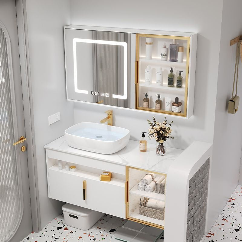 QW- Solid Wood Storage Smart Mirror Cabinet Bathroom Sink Set