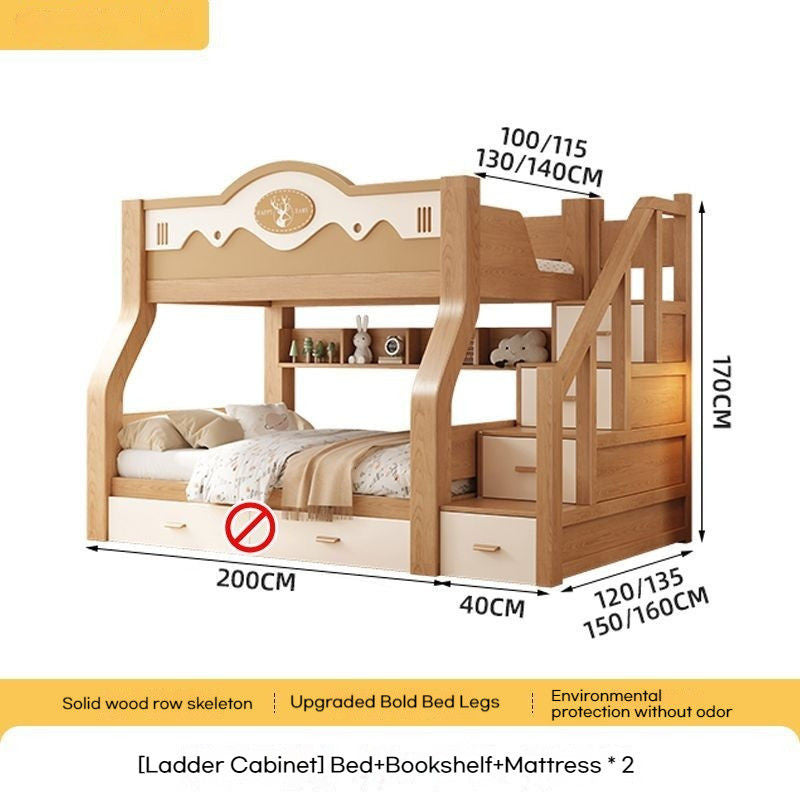 Solid Cherry Wood Upper and Lower Children's High Low Combined Bunk Multifunctional Two-layer Bed