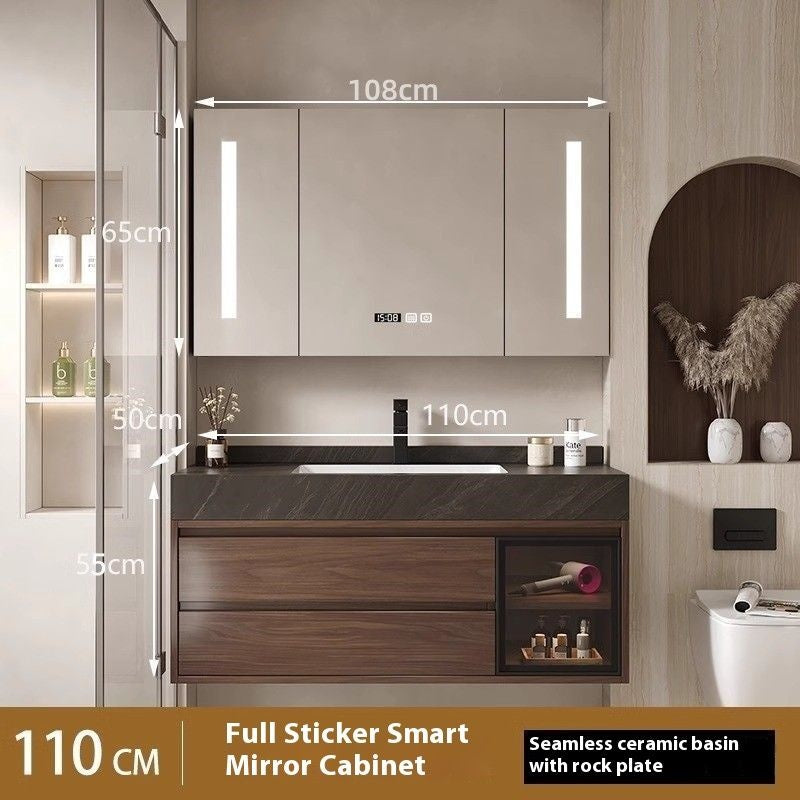 Kabinet Penyimpanan Kayu Asli Cermin Pintar QW- di Bilik Mandi, Set Singki Bilik Mandi 