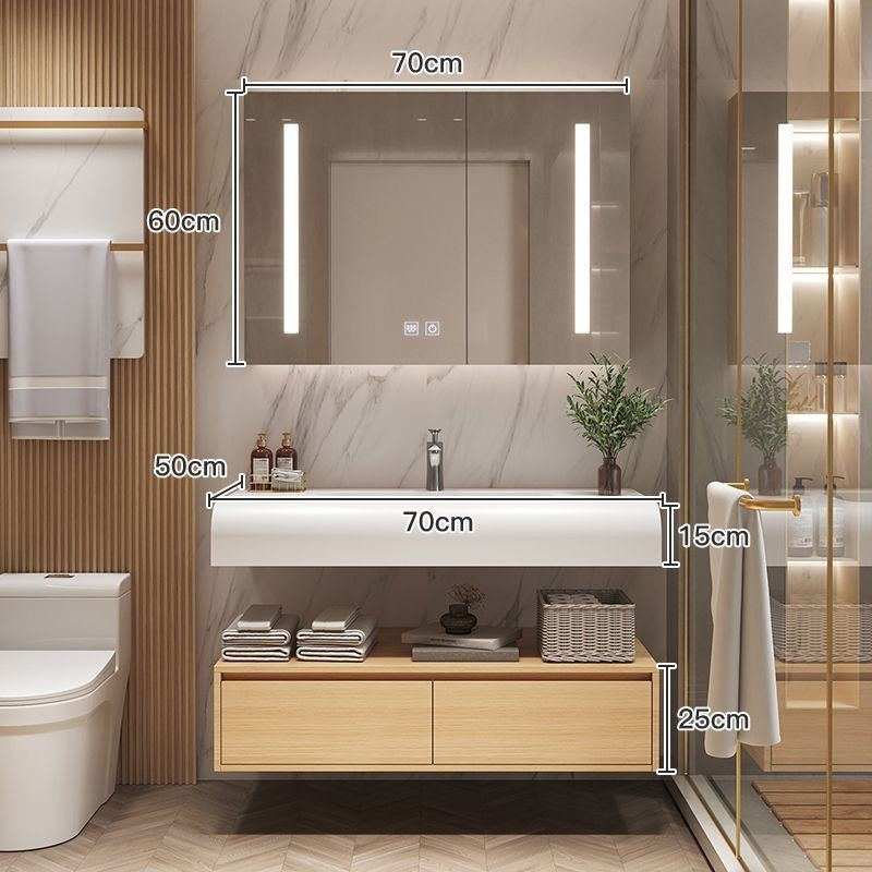 Set Singki Bilik Mandi Kabinet Cermin Pintar Penyimpanan Kayu Padu QW- 