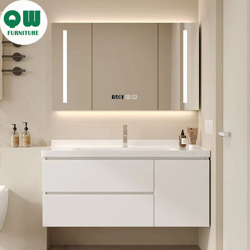 QW- Smart Mirror Real Wood Storage Cabinet in the Bathroom, Bathroom Sink Set