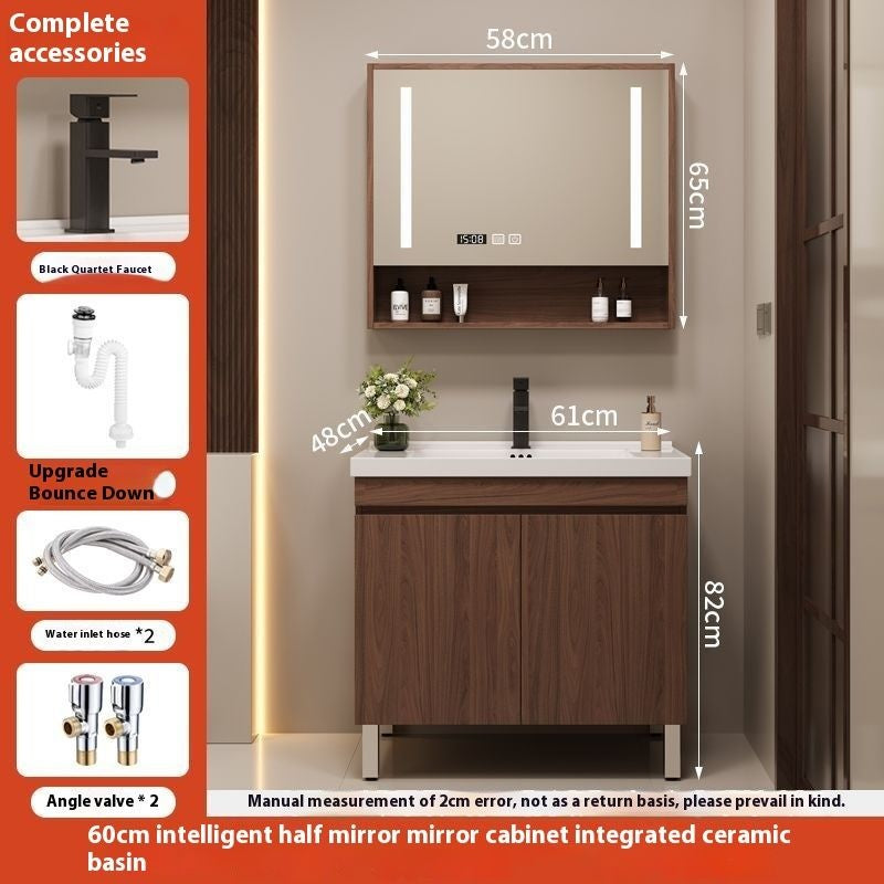 QW- Brown Real Wood Storage Cabinet Smart Materials for the Bathroom Sink Set