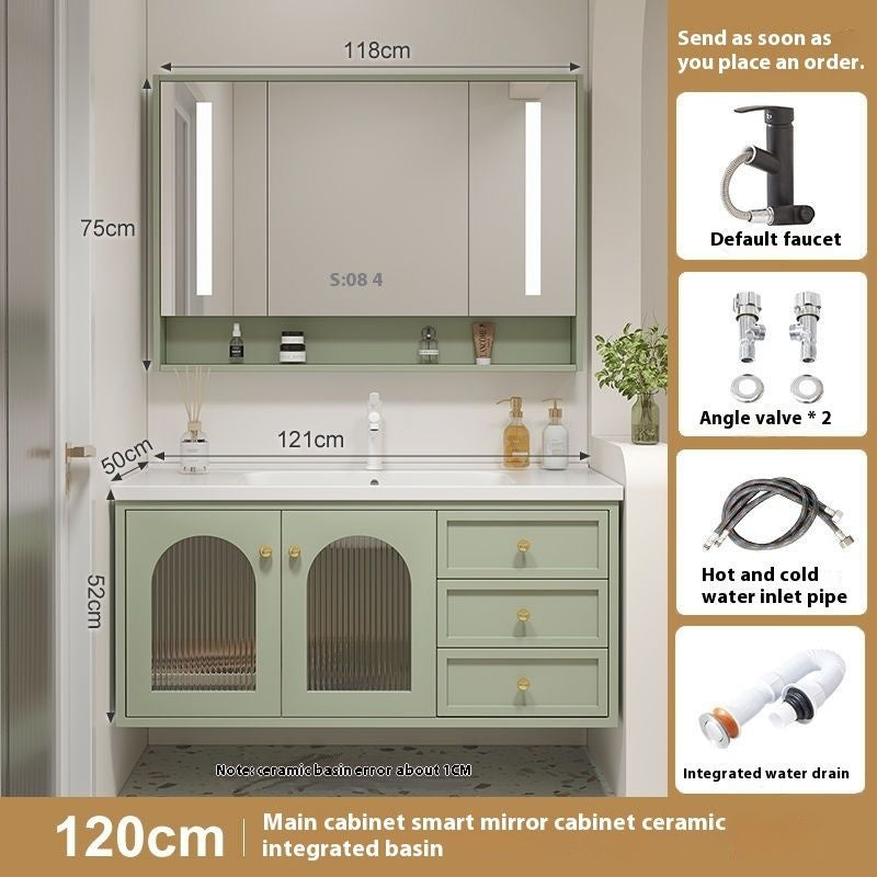 QW- Solid Wood Storage Smart Glass Cabinet Bathroom Ceramic Basin
