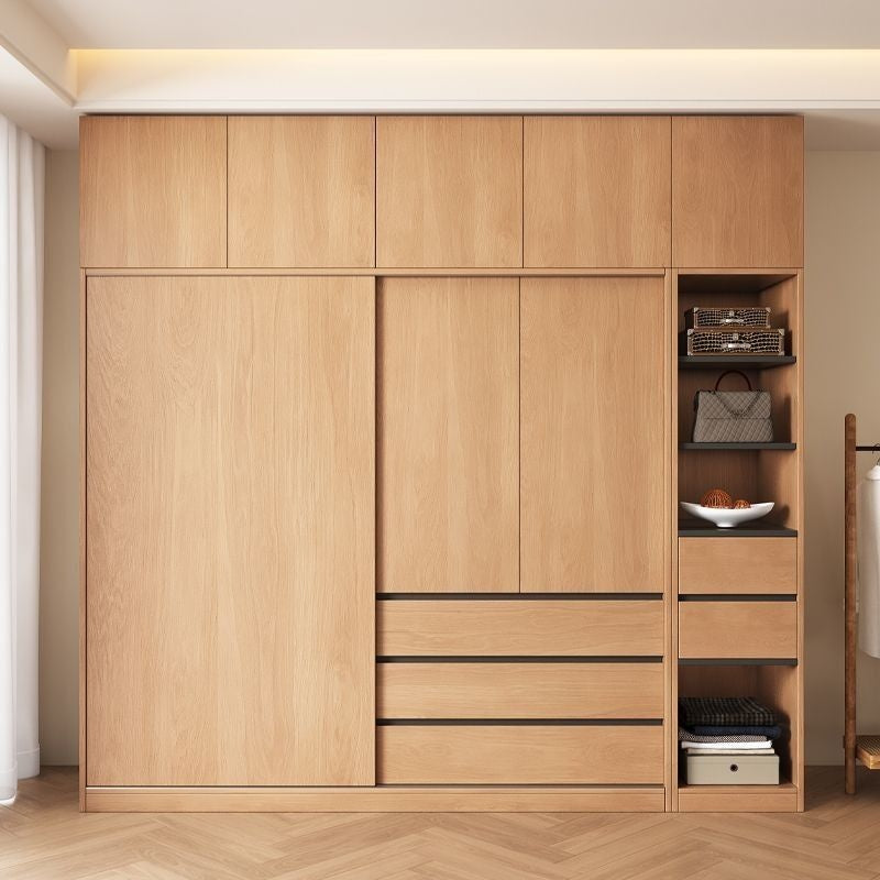 Sliding Solid Wood Full-featured Bedroom Nordic Wind Small Type Home Wardrobe Mobile Door Cabinet Combined
