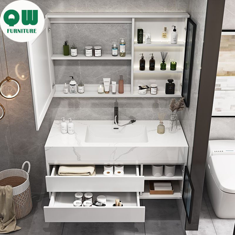 QW- Bilik Mandi Pintar, Kabinet Penyimpanan Bilik Mandi Cermin, Set Besen 