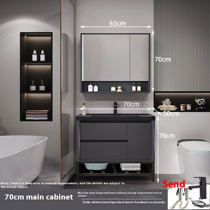 QW- Bathroom storage with smart mirror and black glass cabinet made of real wood.