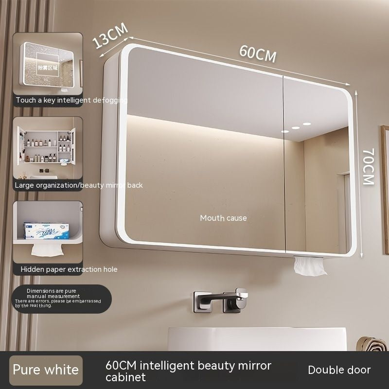 QW- Smart Mirror Cabinet Bathroom Aluminum Metal Can Display Time and Clear Fog