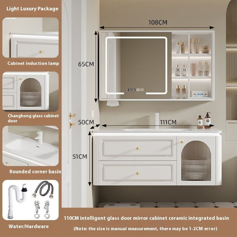 QW- French Cream Style Storage Cabinet Smart Mirror in the Bathroom Sink