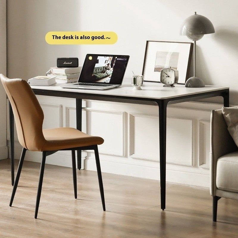 High-end pure white Italian-style dining table with metal legs and 12mm thick stone top.Custom design