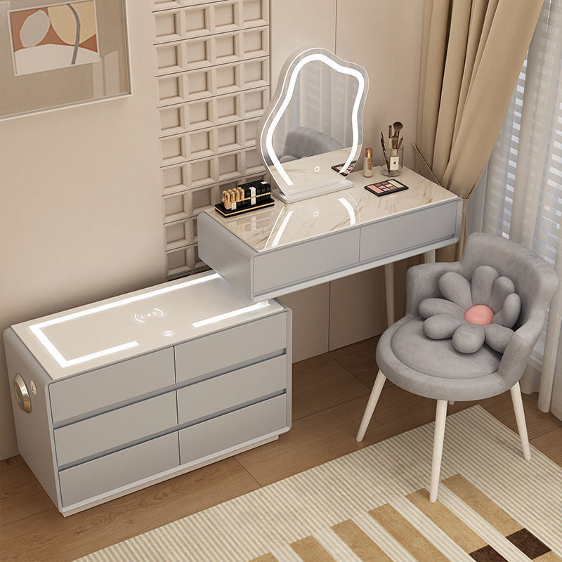 Kabinet Bilik Tidur Angin Krim Laci Kayu Padu Pinggan Batu Set Meja Solek Moden Pintar