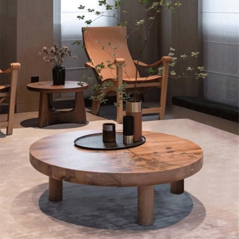 Solid Wood Coffee Color Login Modern Simple Nordic Wooden Tea Living Room Round Table for Home