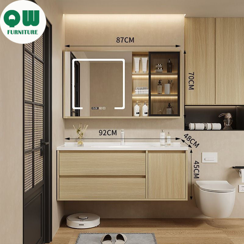 QW- Solid Wood Storage Smart Mirror Cabinet Bathroom Sink Set