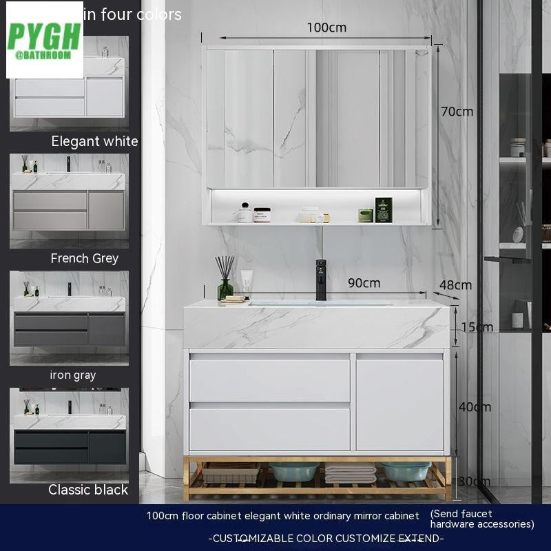 QW- Marble Solid Wood Basin Set Integrated Bathroom Storage Cabinet
