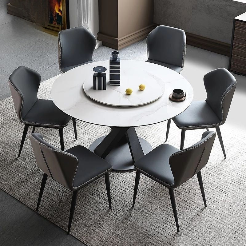 Meja Makan Marmar Bulat dengan Tapak Berputar, Gaya Itali, Set Meja Bulatan Kompak Moden yang Elegan untuk Rumah.