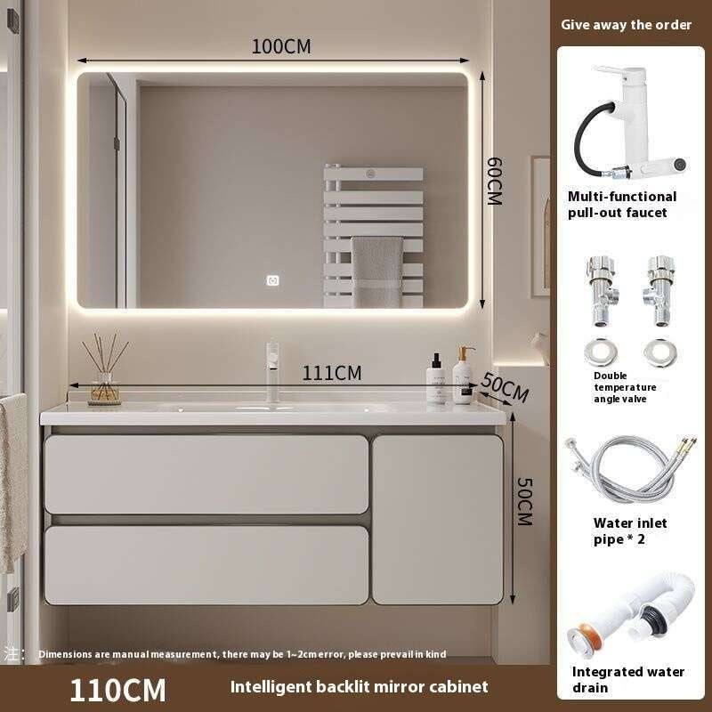 QW- Kabinet simpanan kayu asli cermin pintar di bilik mandi, sinki bilik mandi 
