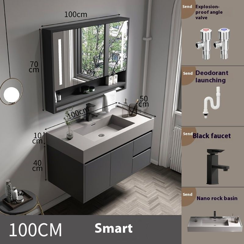 QW- Solid Wood Storage Smart Mirror Cabinet for Bathroom, Bathroom Washbasin
