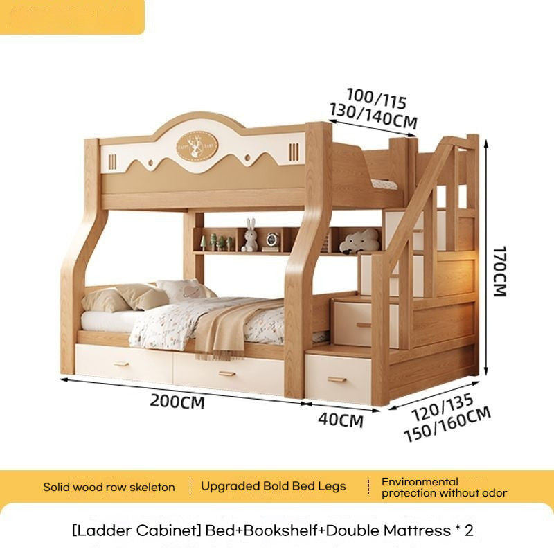 Solid Cherry Wood Upper and Lower Children's High Low Combined Bunk Multifunctional Two-layer Bed