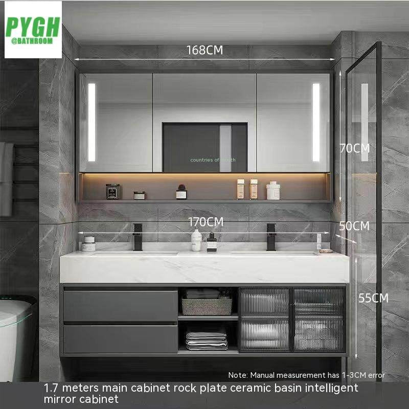 QW- Set Besen Besar dengan Cermin Pintar dan Kabinet Penyimpanan Kayu Asli untuk Bilik Mandi 