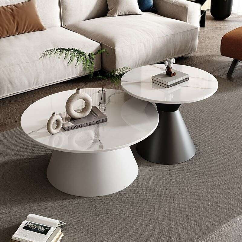 Meja Kopi Slate Sofa kopi yang ringan dan elegan untuk ruang tamu rumah, meja bulat kecil