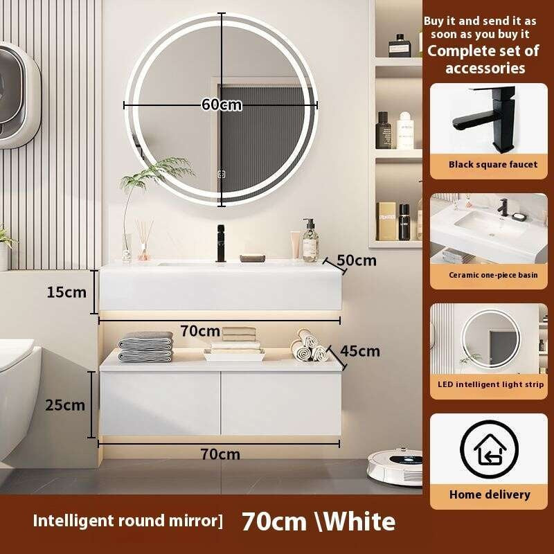 QW- Kabinet simpanan kayu asli cermin pintar di bilik mandi, sinki bilik mandi 
