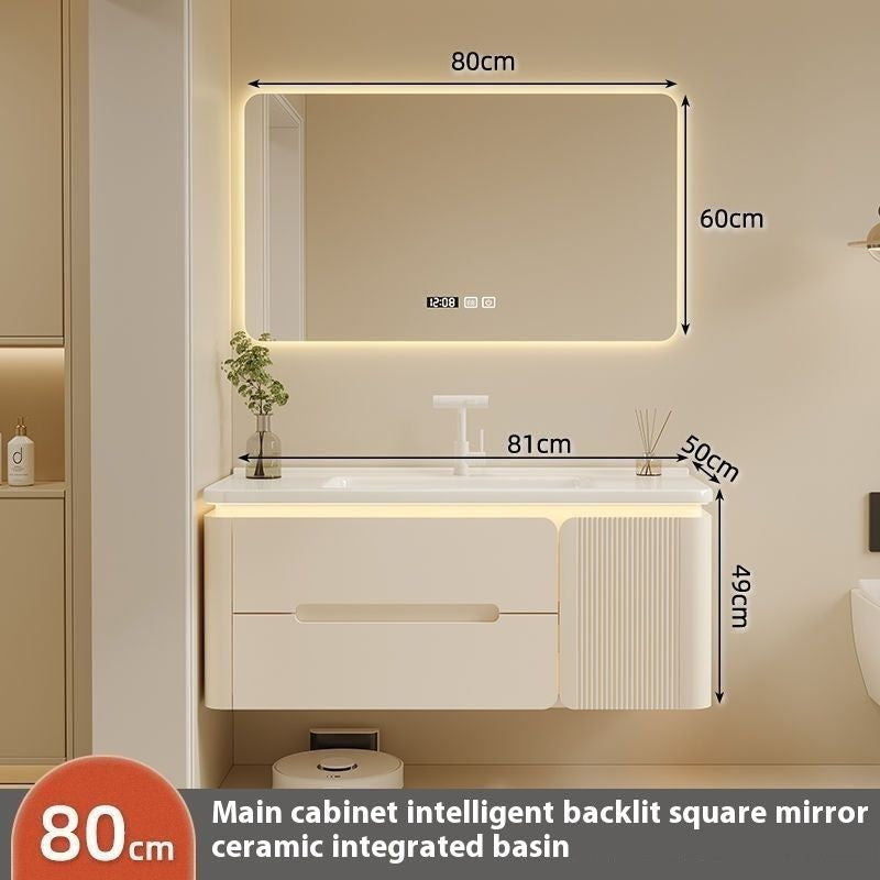 QW- Cream Color Storage Smart Glass Cabinet Bathroom Basin