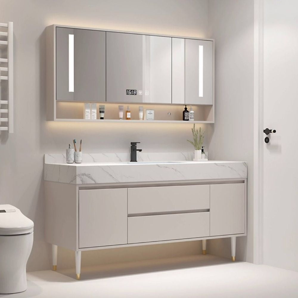 QW- Customized Solid Wood Storage Smart Mirror Cabinet Bathroom Sink Set