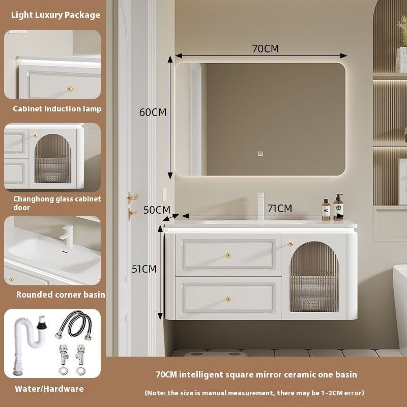 QW- French Cream Style Storage Cabinet Smart Mirror in the Bathroom Sink
