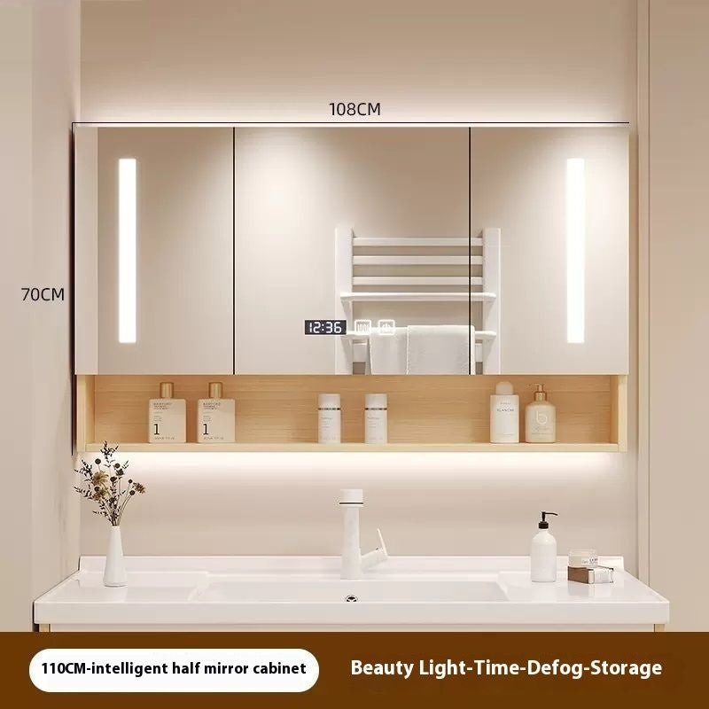 QW- Smart mirror made of real wood, mirror, bathroom storage cabinet