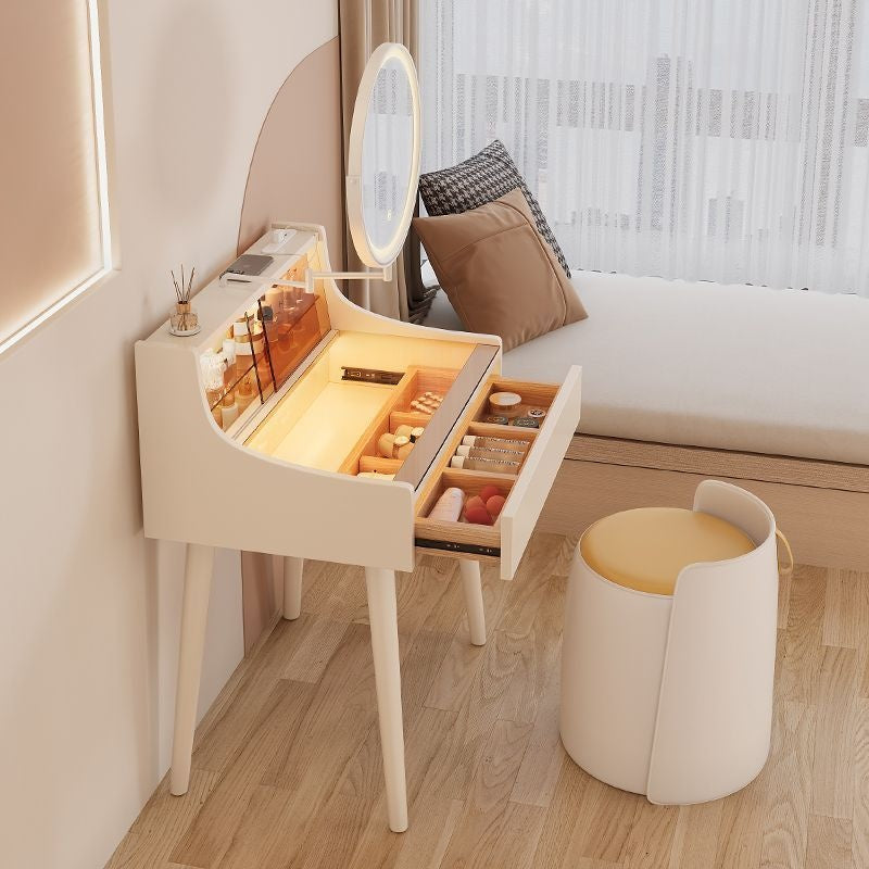 Folding Solid Wood Small Bedroom Premium Feeling Mirror Dressing Table