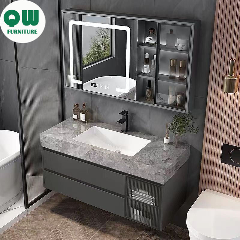 Kabinet Kaca Pintar Penyimpanan Bilik Mandi QW- Rockboard Sinki 