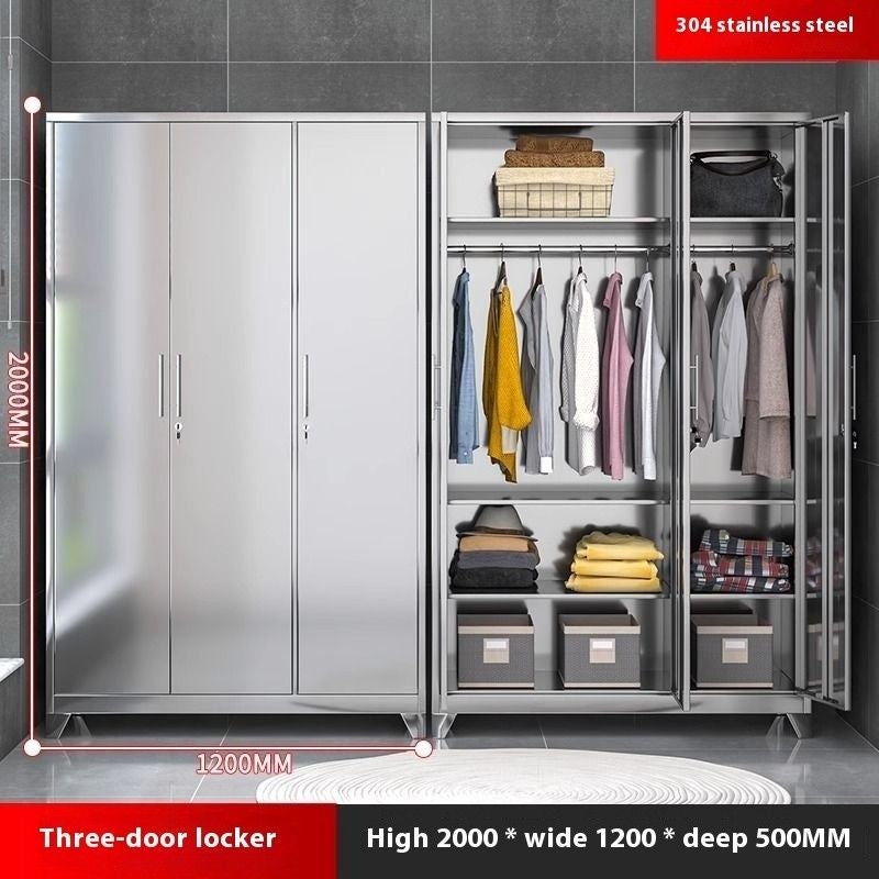 Stainless Steel Wardrobe Home Bedroom Sliding Door Hanging Closet High Capacity Storage Cabinet Balcony All In One Locker