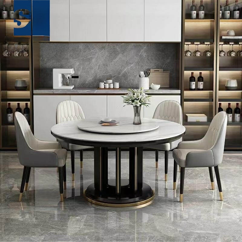 Elegant Italian Style Marble Dining Table Simple, modern, round shape, light and shadow for home use.